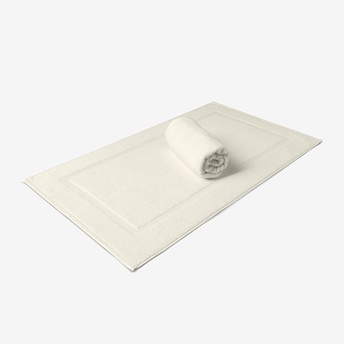 SALBAKOS 100% Turkish Cotton Bath Mat Towel Set of 2 Piece Ivory | 20x34 in Large Bath Mats | Luxury Hotel Quality, Thick, Absorbent, Quick Dry Bathmats | Made in Turkey (Ivory, 2 Bath Mats)
