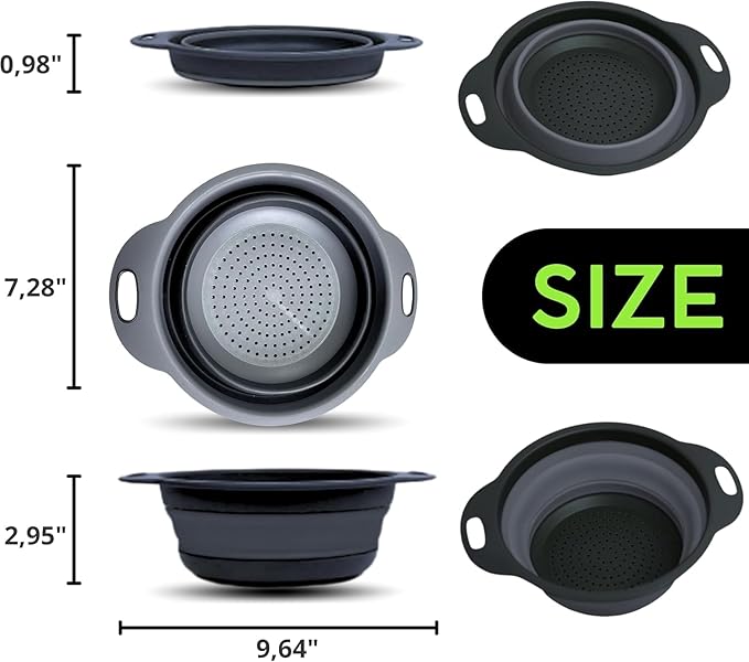Black Silicone Collapsible Colanders - Kitchen Plastic Foldable Strainers for Pasta Small Camping Colander Bowl for Food