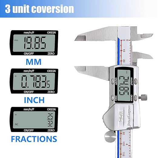 Digital Caliper Measuring Tool, IP54 Waterproof Electronic Digital Micrometer Caliper, Stainlee Steel Vernier Caliper with Large LCD Screen, Inch Metric Conversion, 6 Inch for Household/DIY