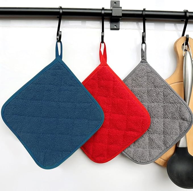 meioro 4-Pack Pot Holders for Kitchen High Heat Resistant Potholder, 100% Cotton Hot Pads, Quilted Terry Hot Pot Holder Set for Kitchens, Washable Trivet for Cooking and Baking 7x7 Inches (Blue)
