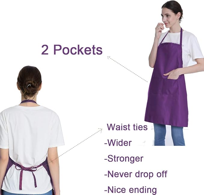 Plain Purple Color Bib Aprons Bulk Adult for Women Men Unisex Chef Apron with 2 Pockets for Cooking Baking Kitchen Restaurant Crafting (Purple,6pcs-size24 X28)