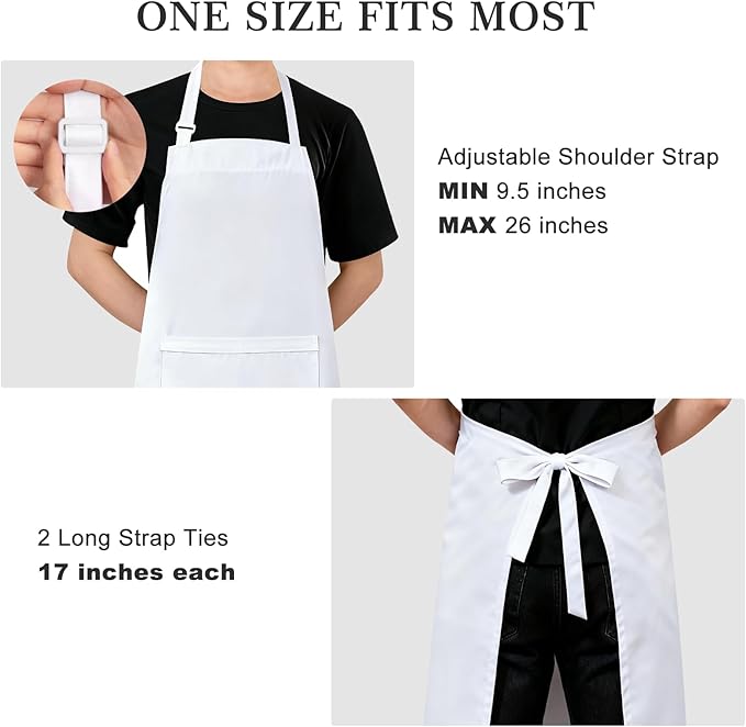 yotache Chef Apron and Hat Set, Chef Hat and Kitchen Apron Adult Adjustable White Baker Costume for Men and Women, 1 Set (33" L x 26" W)