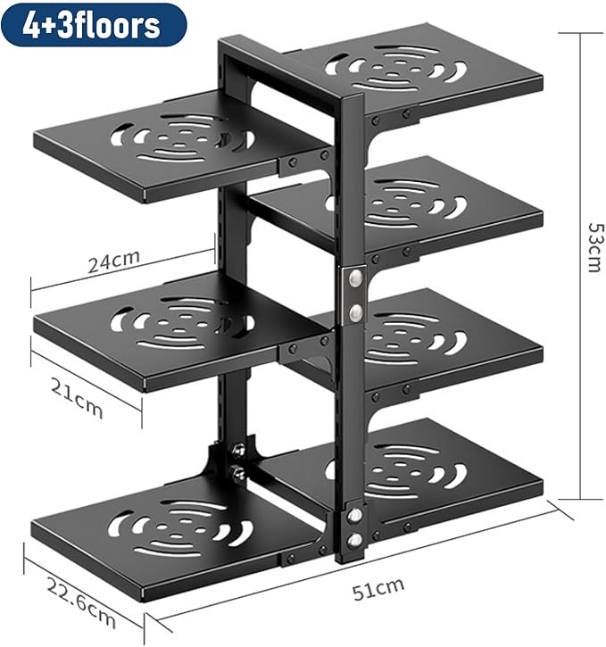Pot Rack Organizers：CASONNIK 7-Tier Adjustable Heavy Duty Pan Organizer Rack for Cabinet ，Multiple Use Modes，Pot Rack & Pan Rack for Kitchen Counter and Cabinet