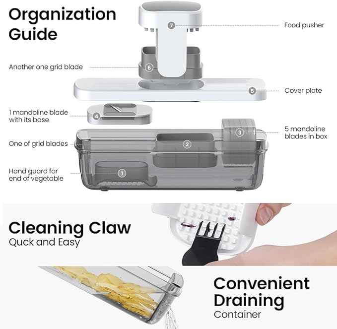 Vegetable Chopper Mandoline Slicer 8-in-1 with Container, 8 Blades for Onion, Veggie & Fruit, Easy Food Slicer Dicer Cutter, Kitchen Gadgets & Essentials