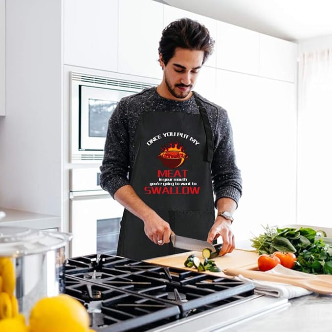 ZOORON Funny Black Chef Aprons for Men Adjustable BBQ Grill Kitchen Cooking Aprons with Pockets, Grill Accessories