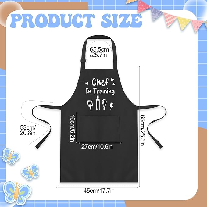 3 Pack Kids Apron for Cooking Adjustable Kids Chef Kitchen Funny Aprons with Pockets for Boys Girls Painting Baking