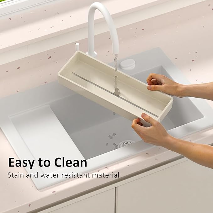 Silverware Drawer Organizer with Expandable Panel & Removable Dividers – Fits 15.67" to 21.18" Kitchen Drawers, Space-Saving Utensil Storage Solution (Milk White, W8.66 x L15.7 inches)
