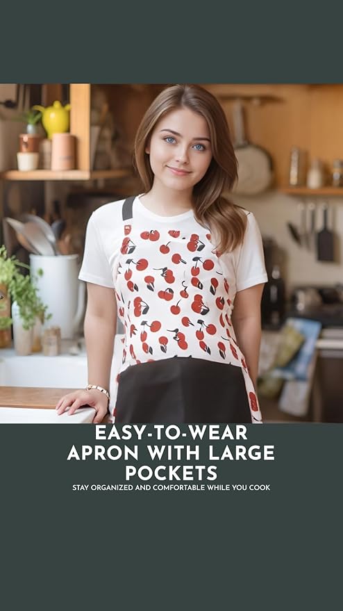Vintage Floral Apron for Women with Functional Pockets Adjustable Neck Strap for Cooking Baking Mother's Gift