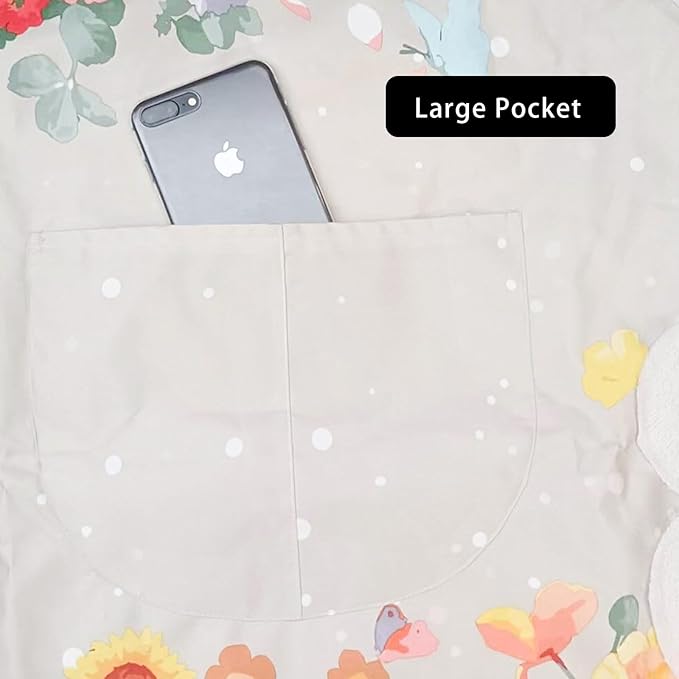 DILLMAN 2 Pack Floral Aprons with Pocket Blooming Womens Waterproof Adjustable Cooking Aprons Kitchen Gardening Salon