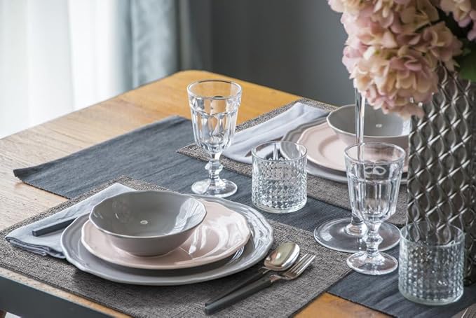 homing Cotton Linen Placemats Set of 6, Cloth Washable Farmhouse Dining Table Mats for Indoors & Outdoors, Easy to Clean, Dark Grey, 13 x 19 Inch