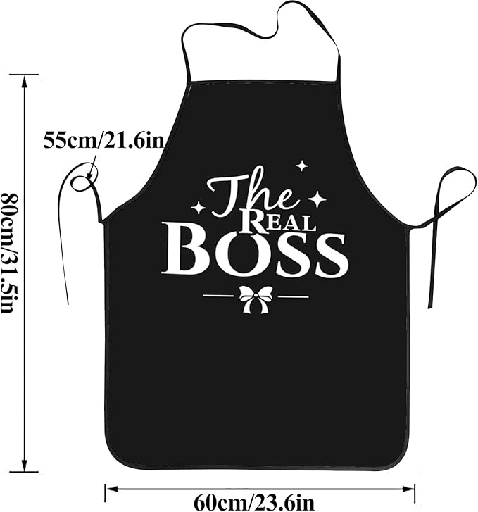 2Pcs Apron Waterdrop Resistant The Boss &The Real Boss Aprons Funny Cooking Kitchen Aprons for Women Men Chef Valentine's Day Gifts Wedding Gifts for Couple Cool Bridal Engagement Gifts