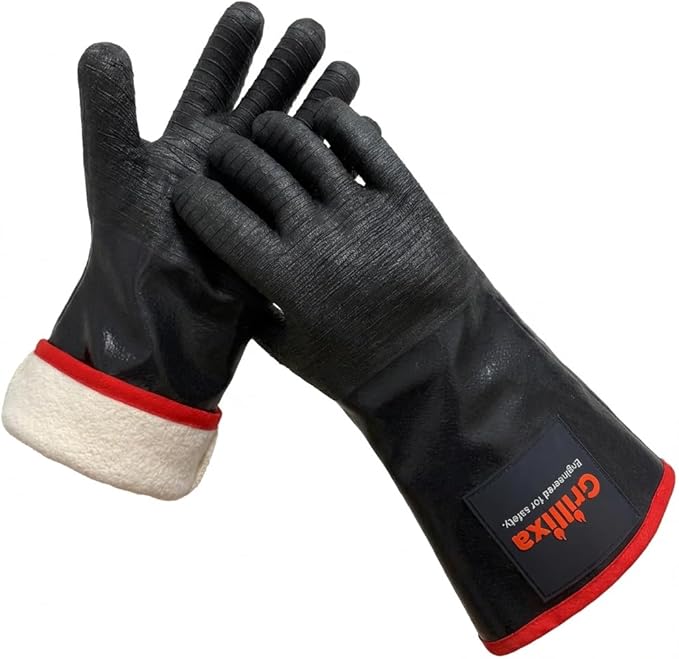 BBQ Gloves: Neoprene Heat Resistant Waterproof Grilling Gloves, 932°F Temperature Protection with Cotton Lining for Smoker, Cooking, Outdoor Barbecue and More (Size 9/L-18INCH-932℉)