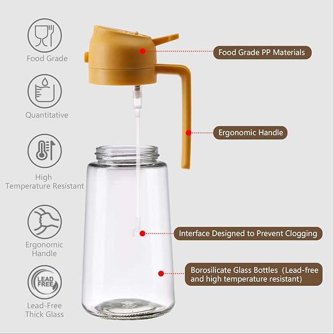 SWEET VIEW Oil Sprayer for Cooking, 16oz/470ml 2 In 1 Glass Olive Oil Sprayr & pourer for Kitchen, Air Fryer, Cooking, Salad, BBQ (Yellow)