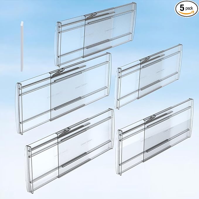 5 Pack 6" High Adjustable Drawer Dividers for Clothes,Expandable From 12-20" Clear Drawer Organizers, PC Plastic Separators for Dresser/Bedroom/Bathroom/Kitchen/Office Storage