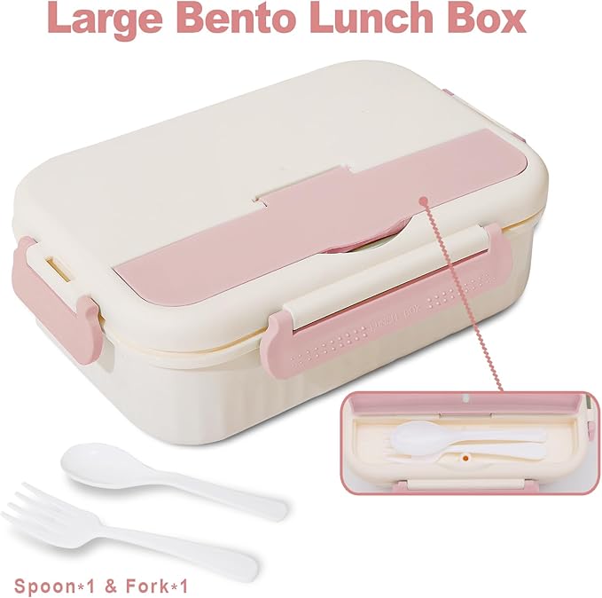Bento Box Adult, 1800 ML Bento Lunch Box for Kids Children with 3 Compartments, Lunch Food Containers with Spoon & Fork, Microwave & Dishwasher Safe, BPA-Free and Food-Safe Materials(Pink)
