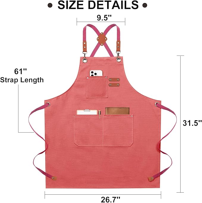 ZOMAO Chef Apron for Women Men with Large Pockets, Cotton Canvas Cross Back Waterproof Work Aprons for Kitchen Cooking Bib