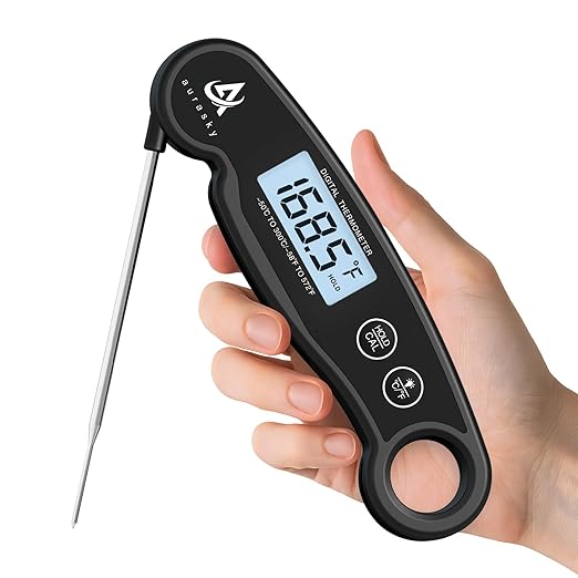 Digital Meat Thermometer – Instant Read Food Probe with Backlit, Wide Temperature Range for Turkey, Grill, BBQ, Baking & Sourdough, Black