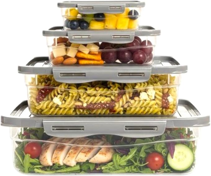 GIOTTO FreshStack Rectangular Plastic Food Storage Containers with Lids Set of 4 9oz, 15.5oz, 37oz, 76oz Perfect for Kitchen Storage, BPA Free, Airtight, Leakproof, Microwave & Freezer Safe