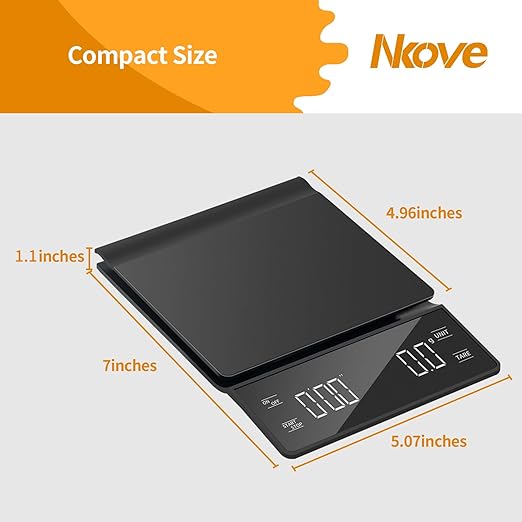 NKOVE Digital Coffee Scale with Timer 3kg/0.1g High Precision Espresso Scale Tare Function for Pour Over Maker Brew