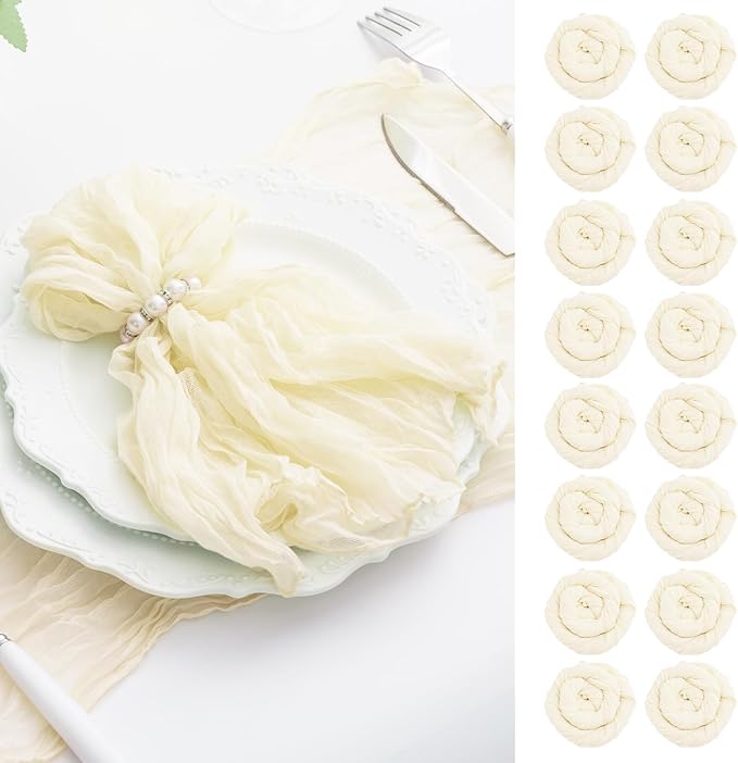 Beige 100 Pack Cheesecloth Napkins Washable 21x21 Inches Beige Cloth Napkins Set of 100 Dinner Table Napkins for Wedding Summer Bridal Baby Shower Rustic Boho Cotton Gauze Party Table Decor