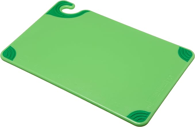 San Jamar Saf-T-Grip Plastic Cutting Board with Safety Hook, 12" x 18" x 0.5", Green (Pack of 2)