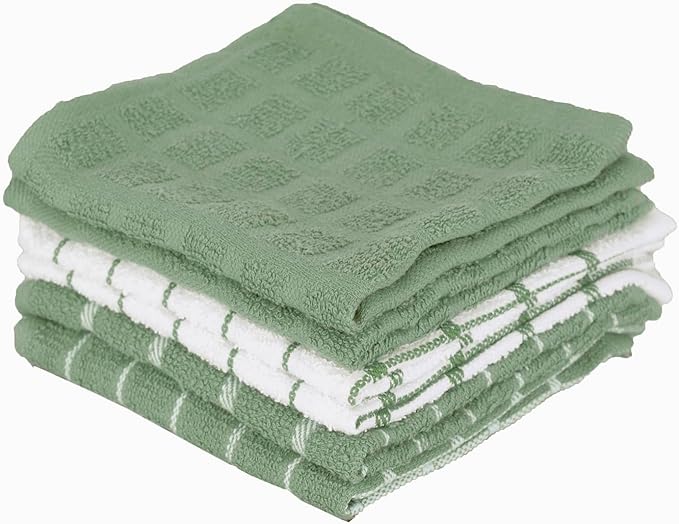 Ritz Premium Terry Check Kitchen Dish Cloths, 6-Pack, Juniper