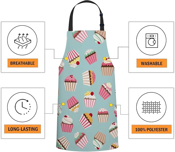 oFloral Cupcake Apron Unisex Adjustable Bib Apron Cooking Kitchen Chef Women Men Aprons for Home Kitchen, Restaurant,Coffee House,Shop,Garden