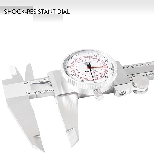 PECtools 8 Inch Dial Caliper, DIN 862 Inch/Metric Double Dial Caliper, 0-200mm, 0.001"/0.02mm Resolution, Stainless Steel, Shock Resistant, with Case