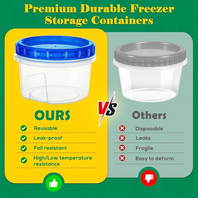 15 Pack 17oz Reusable Freezer Storage Containers with Twist Top Lids Airtight, Small Plastic Food Storage Containers for Meal Prep Leftover Lunch Fruit Salad, Soup Container Microwave Freezer Safe