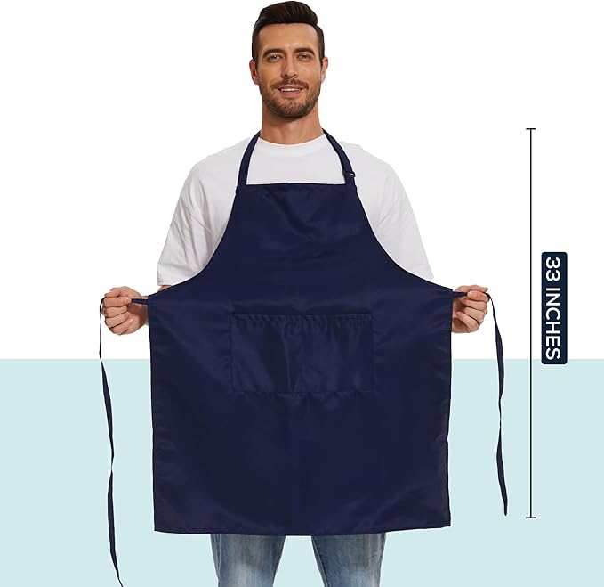 Will Well Kitchen Apron for Men and Women - 33" x 27" Oil-and-Water-Resistant with Adjustable Neck Strap and 38" Waist Ties for a Snug Fit, Lightweight with 2 Front Pockets - 1-Pack, Navy