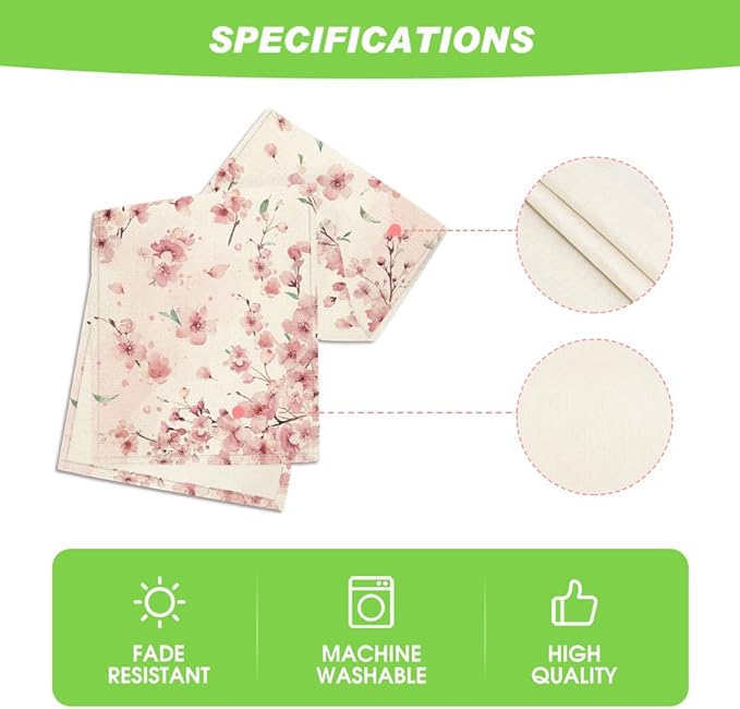 Artoid Mode Floral Cherry Blossoms Branches Summer Table Runner, Seasonal Spring Kitchen Dining Table Decoration for Home Party Decor 13x48 Inch