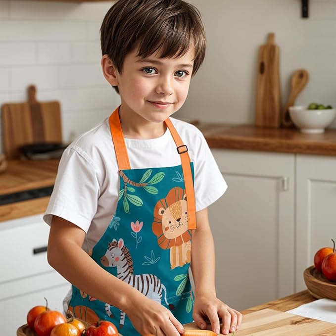 SANDJEST Kids Apron with Chefs Hat Set, Kitchen Apron Gifts