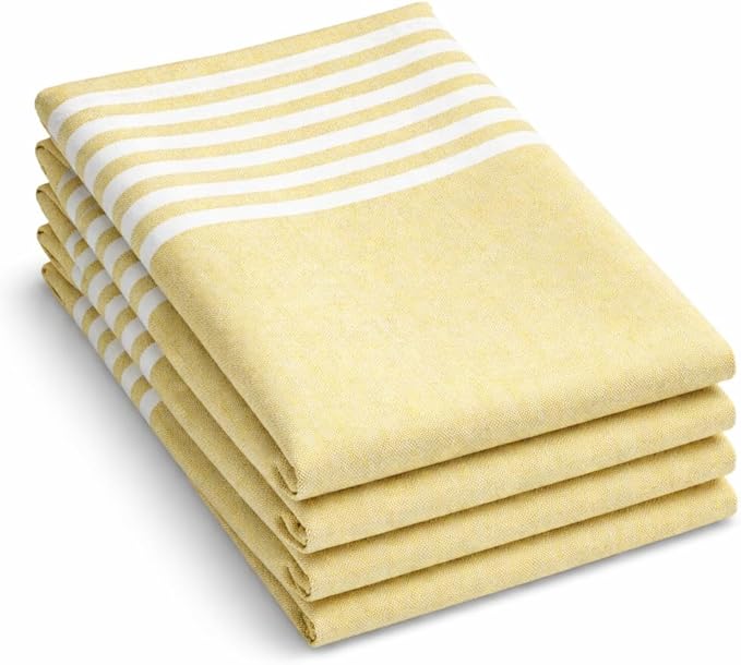 Lemon Yellow Stripe Cloth Napkins 4 Pack, 18x18 Inches, 100% Cotton, Machine Washable, Durable Reusable Table Linen for Everyday Dining, Spring Events, Easter Brunch, Wedding Parties