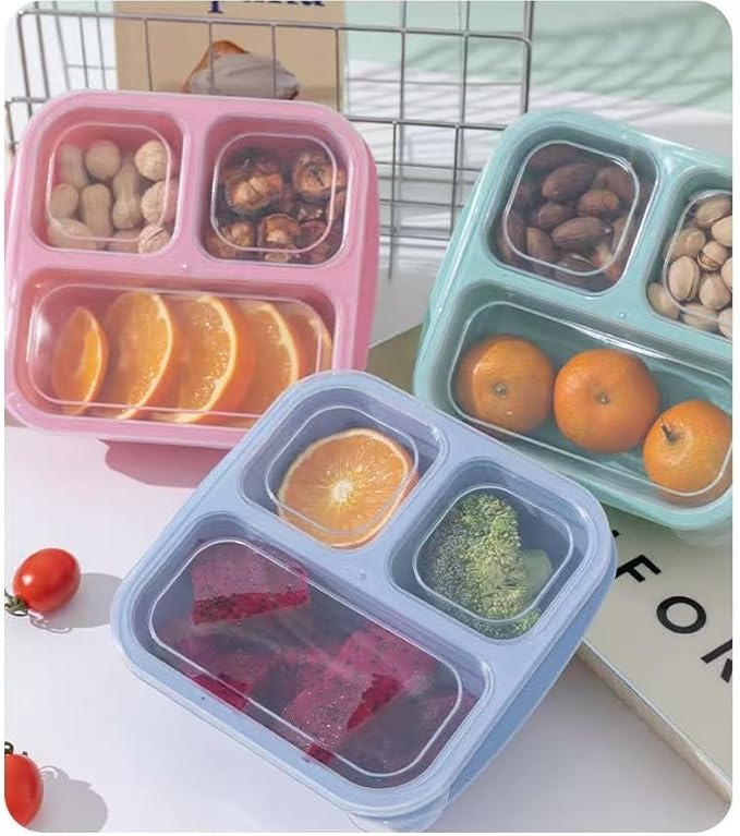Emptycolor 3 Pack 3 Compartment Lunch Snack Containers with Lids, Meal Prep Bento Snack Boxes, BPA Free, Reusable Food Storage Lunchable Containers for People Work Travel