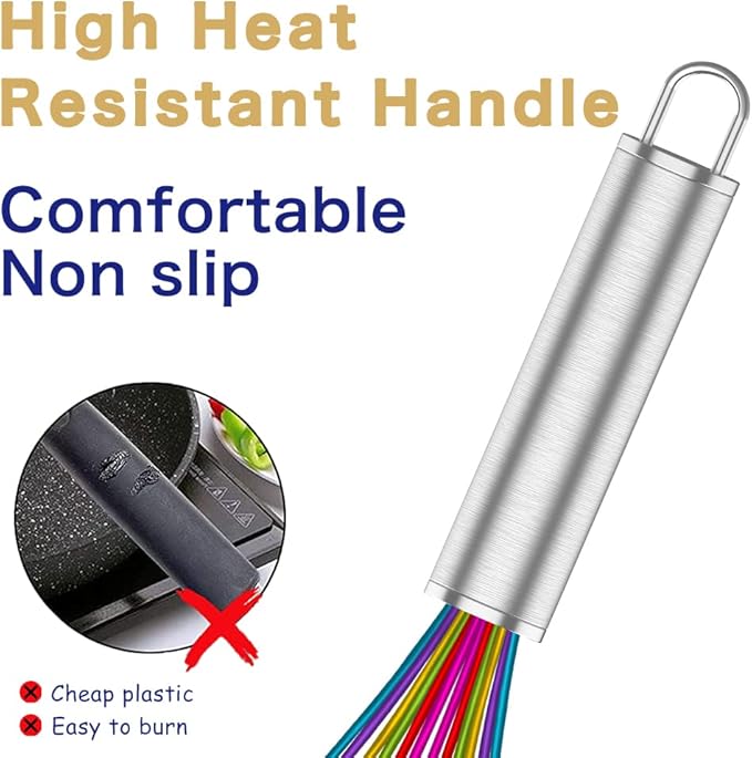 OYV Silicone Whisk,Professional Whisks For Cooking Non Scratch,Stainless Steel & Silicone Wisk,Plastic Rubber Whisk Tool For Nonstick Cookware,Silicon Wisks Set of 3,Rainbow,for Blending,Colorful.