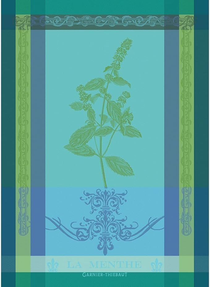 Garnier Thiebaut Brin de Menthe Chlorophylle (Green Mint) French Kitchen Towel 22"x30", Cotton, Jacquard
