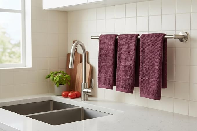 Serafina Home Purple Burgundy Wine Kitchen Hand Dish Towels: Oversized 28" x 18",100% Cotton Cloth Soft Cleaning Drying Absorbent Textured Design, Set of 3 Multipurpose for Everyday Use (Wine)