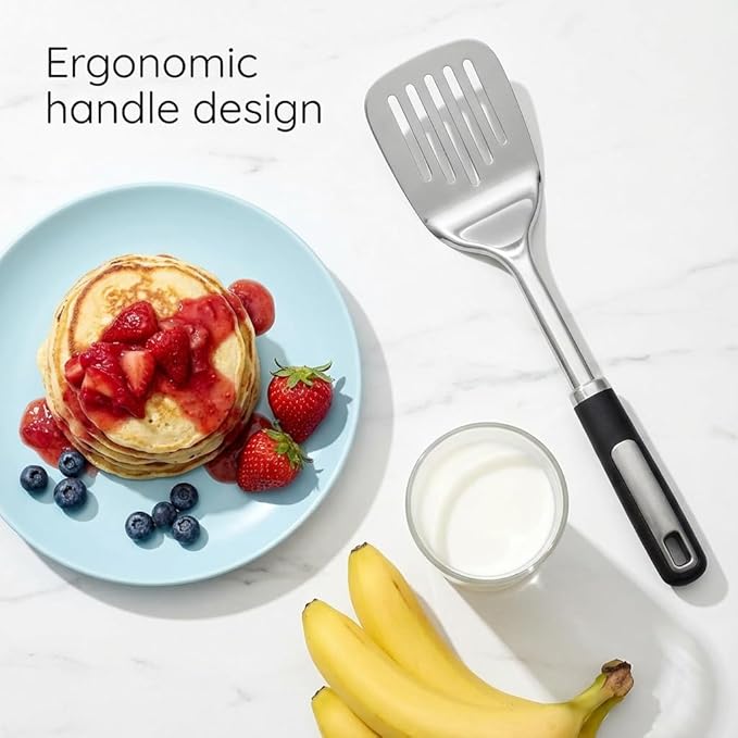 Stainless Steel Spatula Set, 2 Piece Heavy Duty Metal Turner Set, Thickened Solid & Slotted Spatula for Cooking, Heat Resistant Kitchen Utensils for Frying Fish, Eggs, Steak or Pancakes