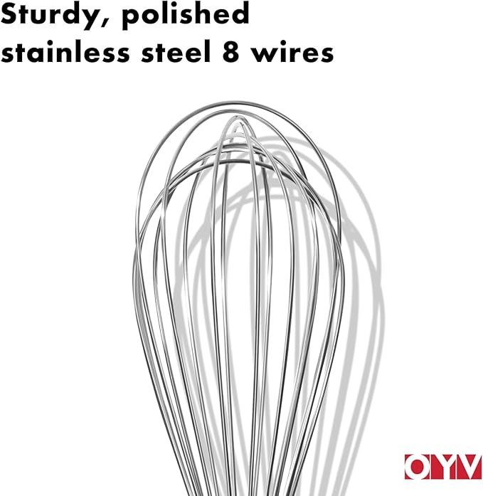 OYV 18/10 Stainless Steel Whisk, Ergonomic Handle, Dishwasher Safe Metal whisk, Professional Whisk for Kitchen Cooking, Perfect for Blending, Whisking, Baking, and Beating, 10-Inch Wire Wisk