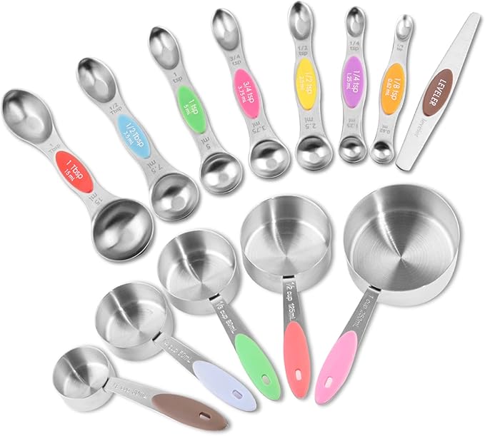 EDELIN Measuring Cups and Magnetic Measuring Spoons Set, Stainless Steel 5 Cups and 7 Spoons (Multi-colour)