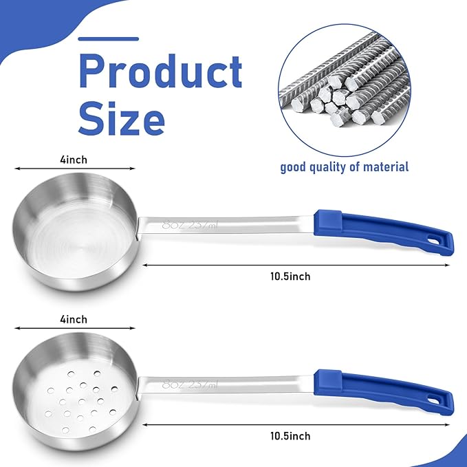 Teenyyou 8 Pcs Portion Control Serving Spoons Portion Scoops Cups Solid and Slotted Stainless Steel Ladle Spoon for Food, Serving Utensils Set for Parties (Dark Blue,8 oz)