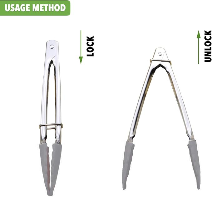 HINMAY Mini Tongs with Silicone Tips 7-Inch Small Serving Tongs, Set of 3 (Black White Gray)