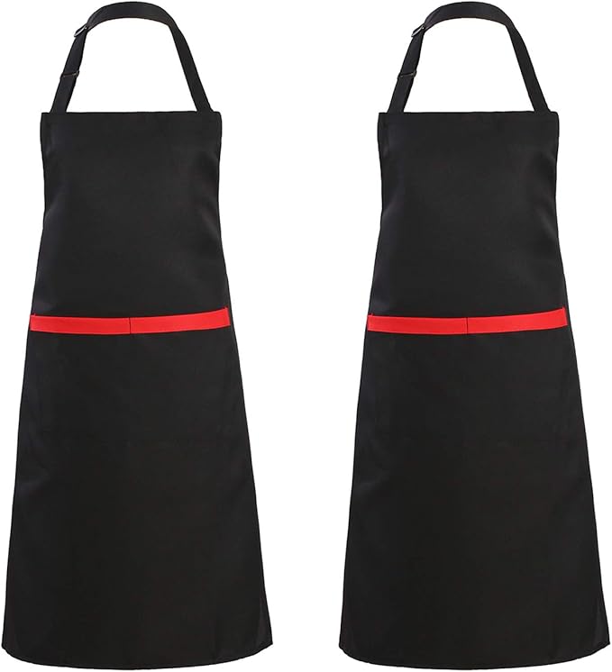 Tosewever 2 Pack Adjustable Bib Apron with 2 Pockets, Waterdrop Resistant Cooking Kitchen Aprons for Women Men Chef Couple BBQ Painting (Black, 2)