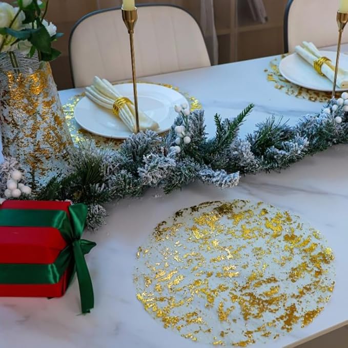 Snowkingdom Gold Placemats Set of 50 Round 13 Inch Foil Mesh Pressed Bulk Disposable Fall Table Mates 50 Pack Gold Doilies for Dining Table Wedding Birthday Party Holiday Home Decoration