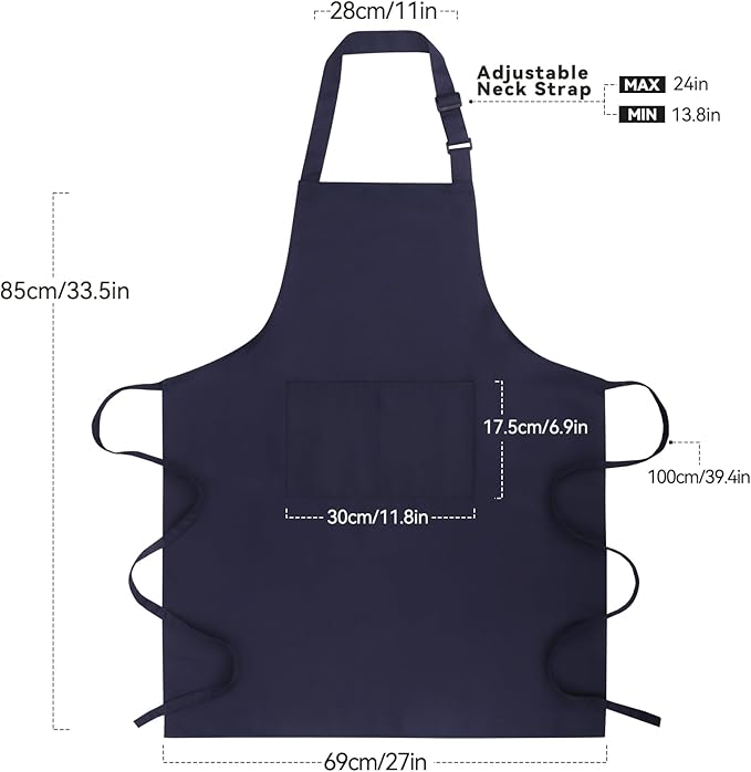 Large Chef Apron for Men and Women, Cooking Kitchen Aprons with 2 Large Pockets Water Oil Resistant