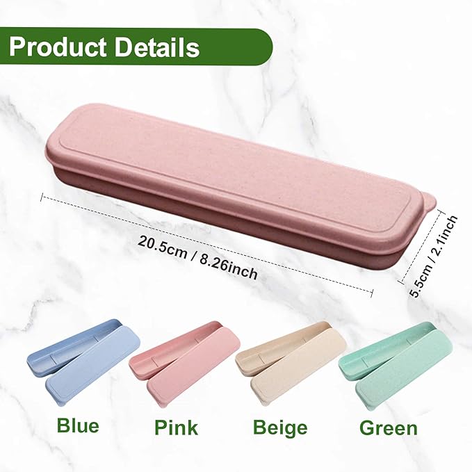 Travel Cutlery Case Portable Utensil Holder Travel Silverware Case Flatware Storage Box Camping Utensils Cases for Fork Spoon Chopsticks Lunch Box, 8.26 x 2.1 Inches (Beige, Green, Small)
