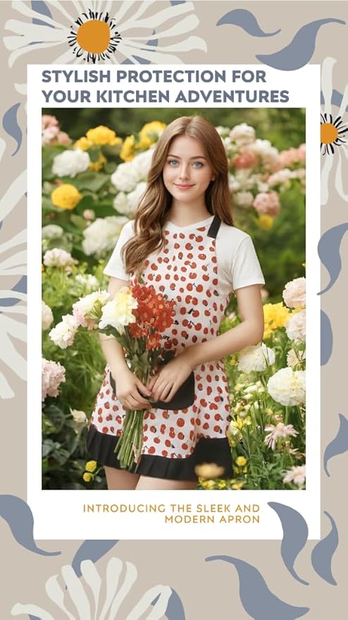 Vintage Floral Apron for Women with Functional Pockets Adjustable Neck Strap for Cooking Baking Mother's Gift