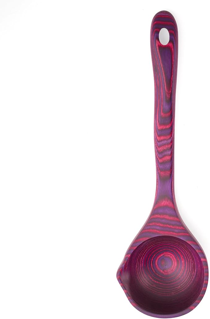 Left Handed Pakkawood Deep Soup Ladles with Spout | 10 inch Pakkawood Ladle | Big Soup Wood Ladle for Cooking | Wooden Spoons for Cooking | Wood Kitchen Utensil | Byzantium