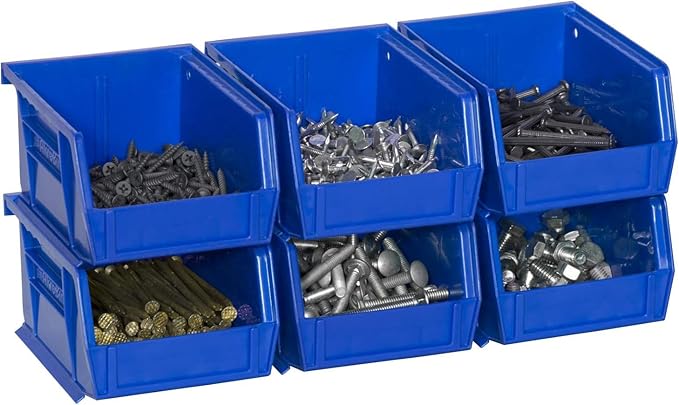 Akro-Mils 30210 AkroBins Plastic Storage Bins, Space-Saving Stackable Bins for Garage, Pantry, Craft Organization, 5" x 4" x 3", Blue, 24-Pack