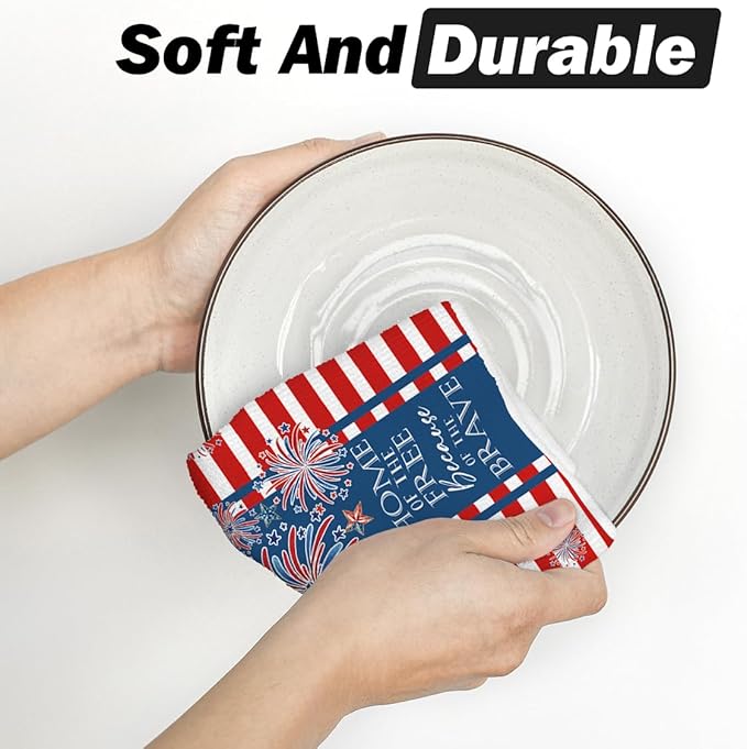 Artoid Mode Stripes Star Fireworks 4th of July Kitchen Towels Dish Towels, 18x26 Inch Independence Day Decoration Cleaning Set of 2